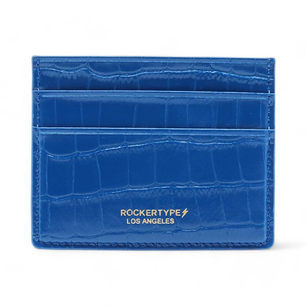Rockertype Cardholder Wallet Crocodile Embossed Italian Leather Blue